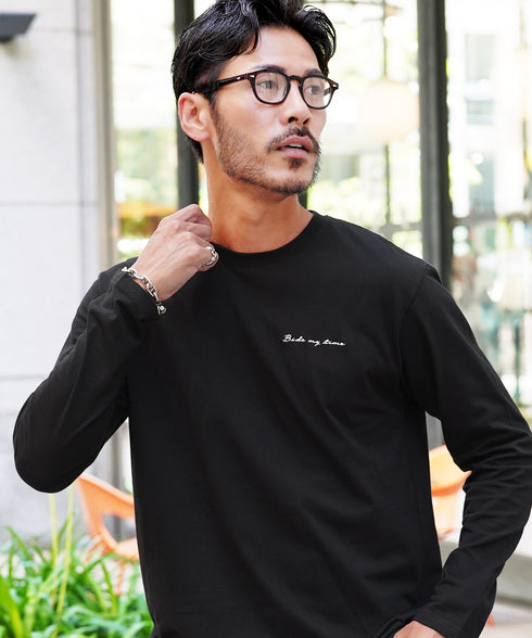オーガビッツ コットン マルチ刺繍ロンT | Tシャツ 長袖 カットソー ロンティー ブランド おしゃれ ワンポイント 白Tシャツ クルーネック 服 秋服 秋 冬服 冬 春服 春 黒 白 ベージュ 【メール便】