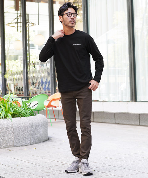 オーガビッツ コットン マルチ刺繍ロンT | Tシャツ 長袖 カットソー ロンティー ブランド おしゃれ ワンポイント 白Tシャツ クルーネック 服 秋服 秋 冬服 冬 春服 春 黒 白 ベージュ 【メール便】