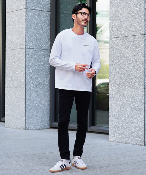 オーガビッツ コットン マルチ刺繍ロンT | Tシャツ 長袖 カットソー ロンティー ブランド おしゃれ ワンポイント 白Tシャツ クルーネック 服 秋服 秋 冬服 冬 春服 春 黒 白 ベージュ 【メール便】