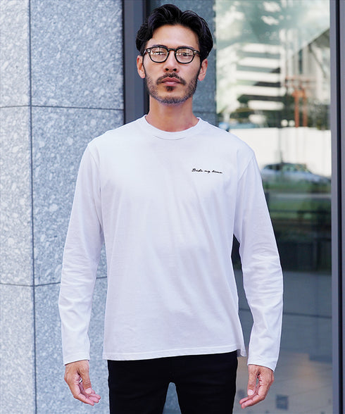 オーガビッツ コットン マルチ刺繍ロンT | Tシャツ 長袖 カットソー ロンティー ブランド おしゃれ ワンポイント 白Tシャツ クルーネック 服 秋服 秋 冬服 冬 春服 春 黒 白 ベージュ 【メール便】