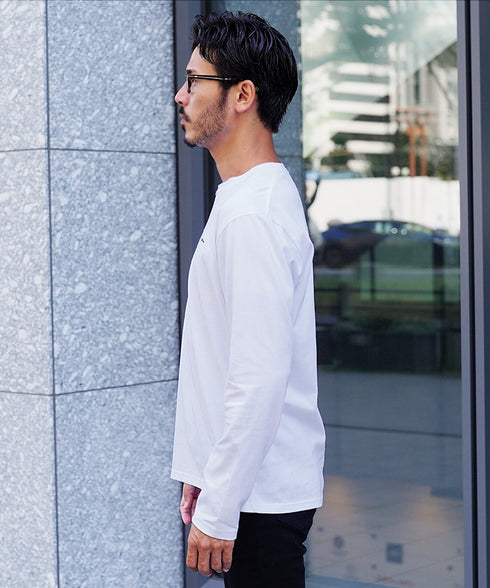 オーガビッツ コットン マルチ刺繍ロンT | Tシャツ 長袖 カットソー ロンティー ブランド おしゃれ ワンポイント 白Tシャツ クルーネック 服 秋服 秋 冬服 冬 春服 春 黒 白 ベージュ 【メール便】