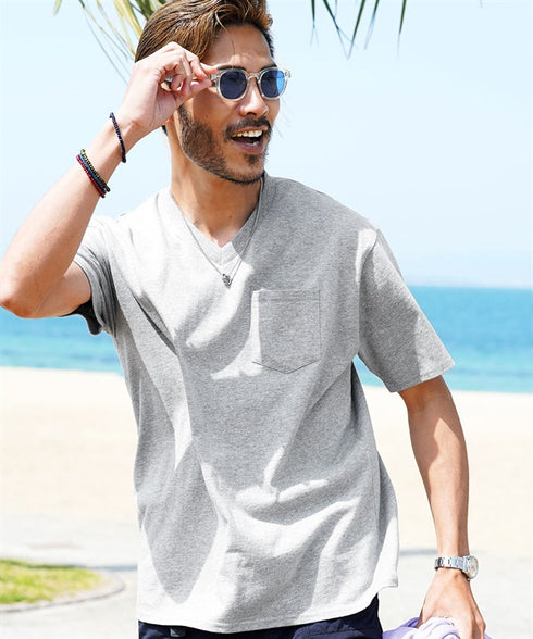 ミックスグレー(Vネック) MODEL : GO 180cm 66kg Lsize