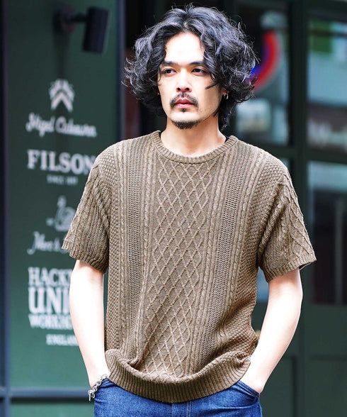 Aカフェブラウン(クルーネック) MODEL : GO 180cm 66kg Lsize