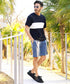 Aネイビー1ライン(クルーネック) MODEL : GO 180cm 66kg Lsize