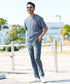 Bスモークブルー(Vネック) MODEL : GO 180cm 66kg Lsize