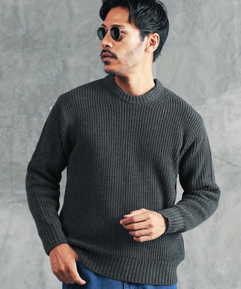 畦ニット(クルーネック) ニット セーター メンズ あぜ編み 総柄 秋服 冬服 ニットセーター メンズニット メンズセーター 厚手 冬 ボーダー 暖かい あったか 秋 秋冬 ハイネック タートルニット モック クルーネック