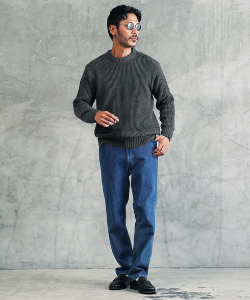 畦ニット(クルーネック) ニット セーター メンズ あぜ編み 総柄 秋服 冬服 ニットセーター メンズニット メンズセーター 厚手 冬 ボーダー 暖かい あったか 秋 秋冬 ハイネック タートルニット モック クルーネック