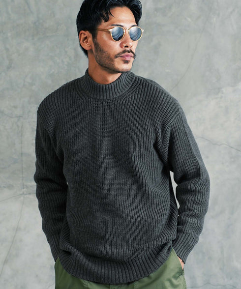 畦ニット(モックネック) ニット セーター メンズ あぜ編み 総柄 秋服 冬服 ニットセーター メンズニット メンズセーター 厚手 冬 ボーダー 暖かい あったか 秋 秋冬 ハイネック タートルニット モック クルーネック