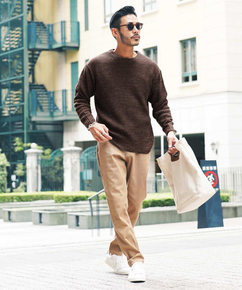 畦ニット(クルーネック) ニット セーター メンズ あぜ編み 総柄 秋服 冬服 ニットセーター メンズニット メンズセーター 厚手 冬 ボーダー 暖かい あったか 秋 秋冬 ハイネック タートルニット モック クルーネック