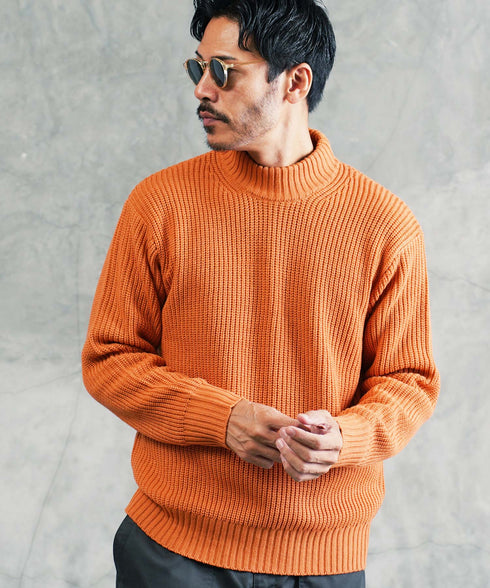 畦ニット(モックネック) ニット セーター メンズ あぜ編み 総柄 秋服 冬服 ニットセーター メンズニット メンズセーター 厚手 冬 ボーダー 暖かい あったか 秋 秋冬 ハイネック タートルニット モック クルーネック