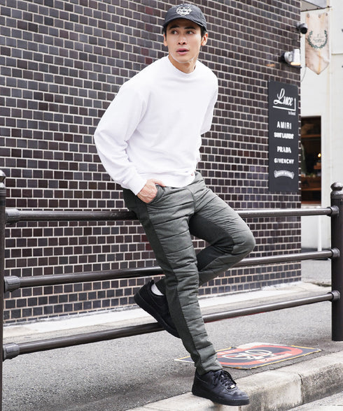 裏起毛ジャージ切替サーモ中綿パンツ | 暖パン 裏起毛 エコ ダウンパンツ ジョガーパンツ 中綿パンツ 暖パンツ 防寒 メンズ ズボン スリム 裏起毛パンツ 細身 冬服 冬 服 ゴルフウェア ゴルフパンツ キャンプ アウトドア 釣り