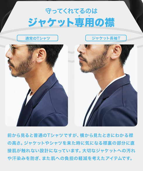 ジャケット 専用 ロンT | 速乾 長袖 Tシャツ メンズ 長袖Tシャツ ストレッチ 伸縮性 接触冷感 カットソー 無地 白Tシャツ