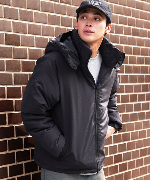 フード脱着中綿ジャケット | 暖かい あったか アウター シンプル 大人 ドローコード 撥水 軽い 軽量 防寒 2WAY フード付き 冬服 冬物