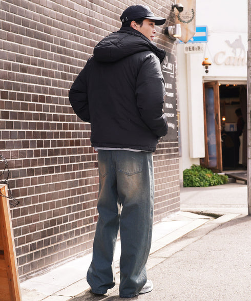 フード脱着中綿ジャケット | 暖かい あったか アウター シンプル 大人 ドローコード 撥水 軽い 軽量 防寒 2WAY フード付き 冬服 冬物