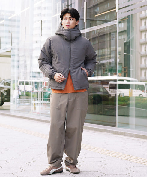 フード脱着中綿ジャケット | 暖かい あったか アウター シンプル 大人 ドローコード 撥水 軽い 軽量 防寒 2WAY フード付き 冬服 冬物