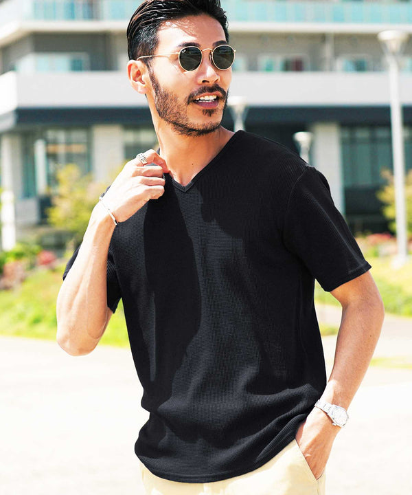 ワッフルVネックT