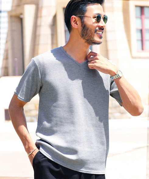 ワッフルVネックT