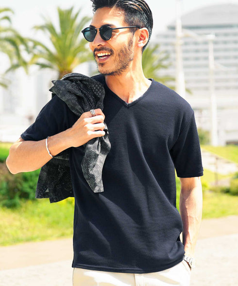 ワッフルVネックT