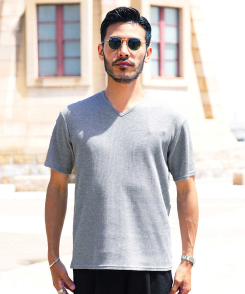 ワッフルVネックT