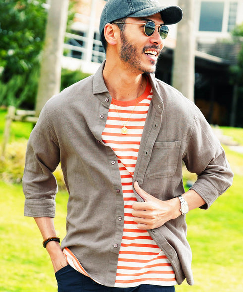 Aグレージュ(7分袖) MODEL : GO 180cm 66kg Lsize