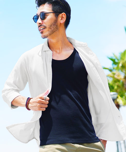 Aホワイト(7分袖) MODEL : GO 180cm 66kg Lsize