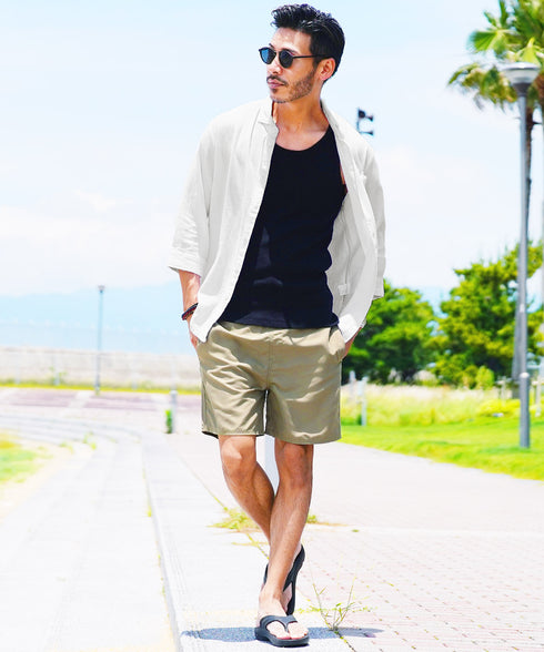 Aホワイト(7分袖) MODEL : GO 180cm 66kg Lsize