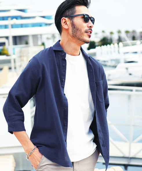 Aネイビー(7分袖) MODEL : GO 180cm 66kg Lsize