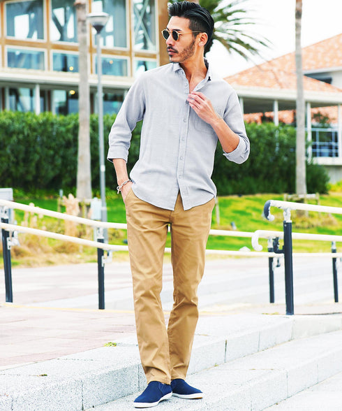 Aライトブルー(7分袖) MODEL : GO 180cm 66kg Lsize