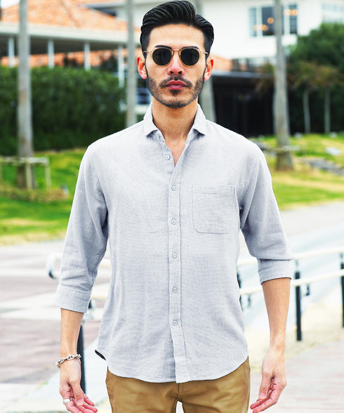 ストレッチ綿麻パナマシャツ MODEL : GO 180cm 66kg Lsize