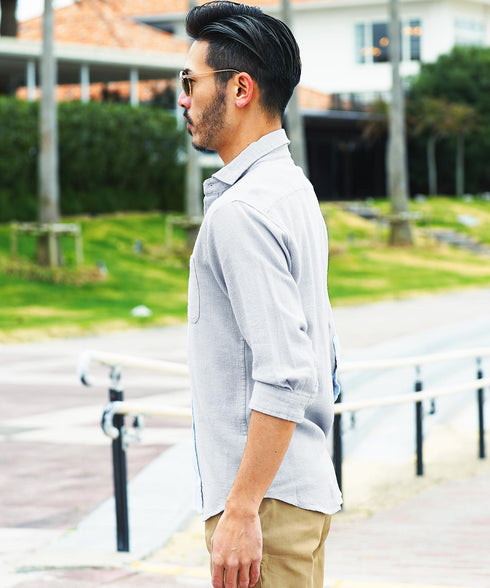 ストレッチ綿麻パナマシャツ MODEL : GO 180cm 66kg Lsize