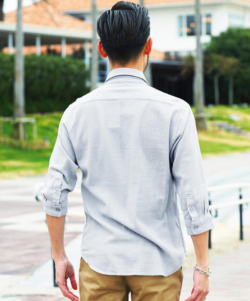 ストレッチ綿麻パナマシャツ MODEL : GO 180cm 66kg Lsize