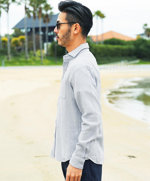 ストレッチ綿麻パナマシャツ MODEL : GO 180cm 66kg Lsize