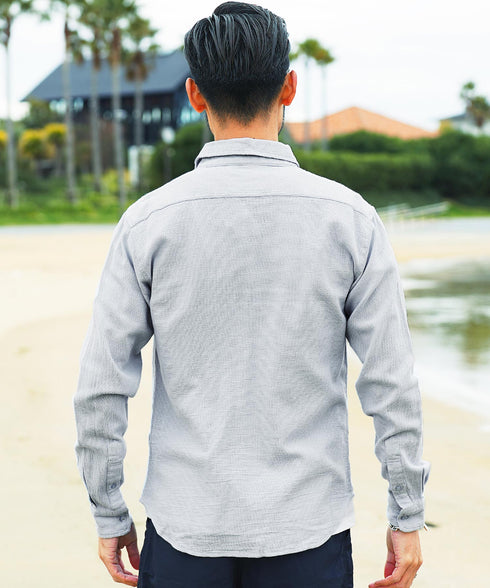 ストレッチ綿麻パナマシャツ MODEL : GO 180cm 66kg Lsize