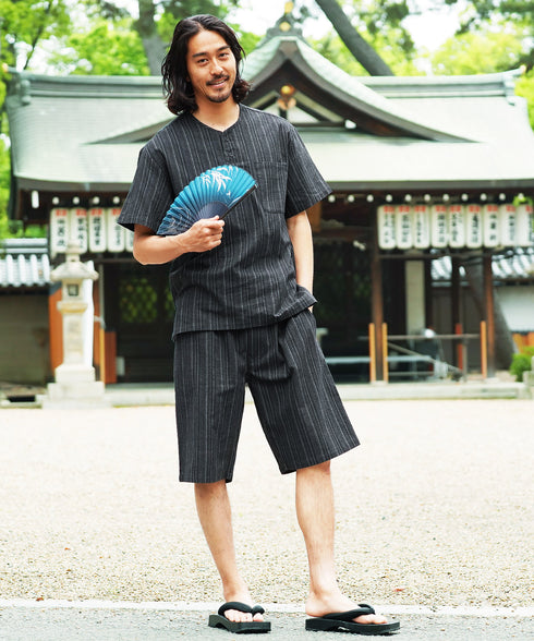 B灰縞しじら(ヘンリーネック)