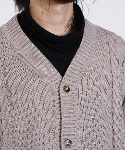 オーバーサイズ ケーブル編み 切替デザイン Vネック カーディガン OUTLET SALE 214738