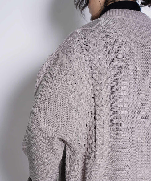 オーバーサイズ ケーブル編み 切替デザイン Vネック カーディガン OUTLET SALE 214738