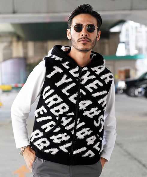 中綿入りZIPUPロゴニットベスト