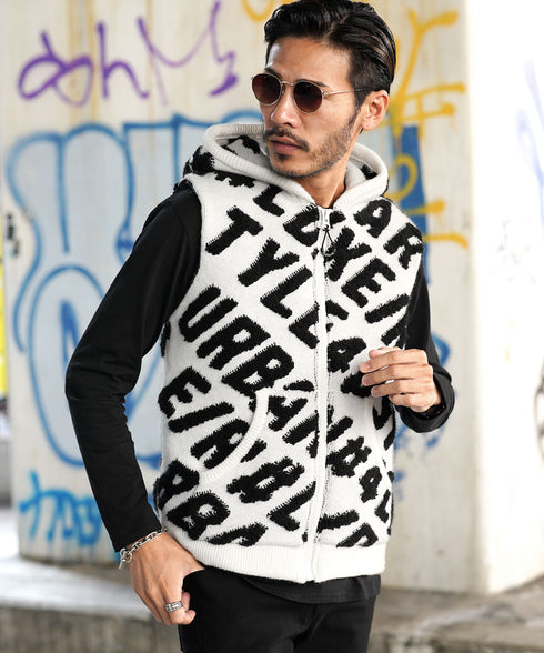 中綿入りZIPUPロゴニットベスト