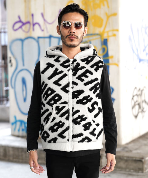 中綿入りZIPUPロゴニットベスト