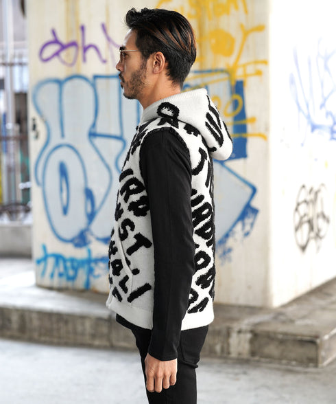 中綿入りZIPUPロゴニットベスト