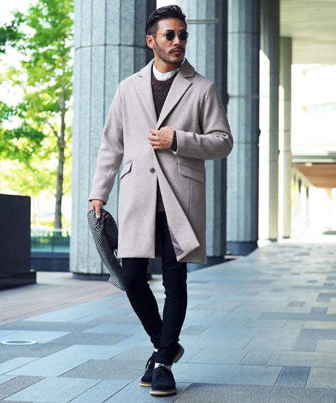 グレージュ(チェスターコート) MODEL : GO 180cm 66kg Lsize