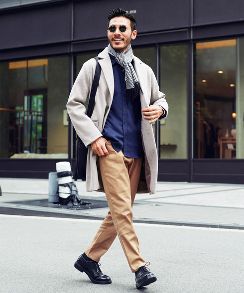 グレージュ(チェスターコート) MODEL : GO 180cm 66kg Lsize