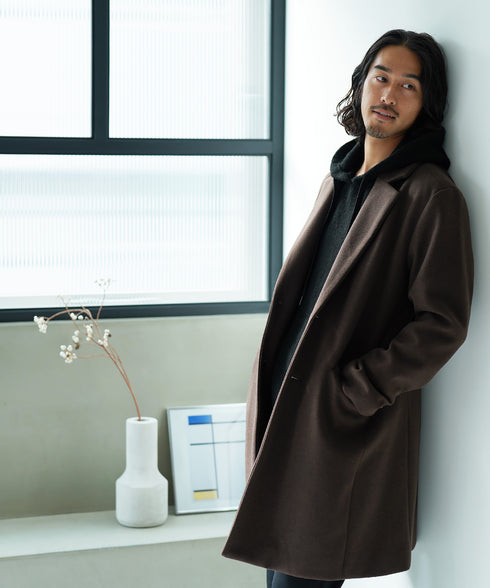 ミックスブラウン(チェスターコート) MODEL : KAI 181cm 68kg Lsize