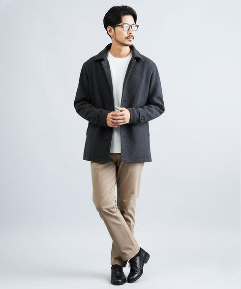 テックメルトンシングルPコート | メンズコート ビジネスコート ビジネス カジュアル ジャケット ショート丈 ストレッチ ミリタリー アウター 秋 秋服 秋物 冬 冬服 冬物