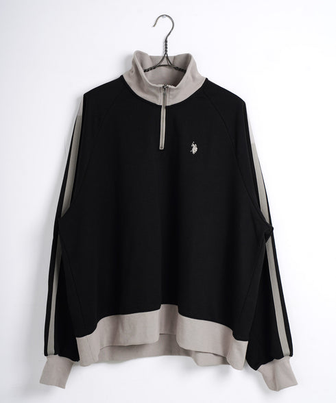 U.S. POLO ASSN. / ユーエスポロアッスン 別注 コラボ オーバーサイズ ハーフジップ ラグランスリーブ トラック 裏毛 スウェット トレーナー