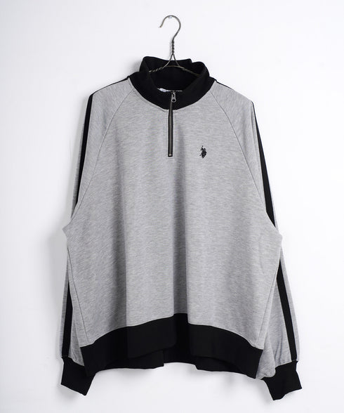 U.S. POLO ASSN. / ユーエスポロアッスン 別注 コラボ オーバーサイズ ハーフジップ ラグランスリーブ トラック 裏毛 スウェット トレーナー