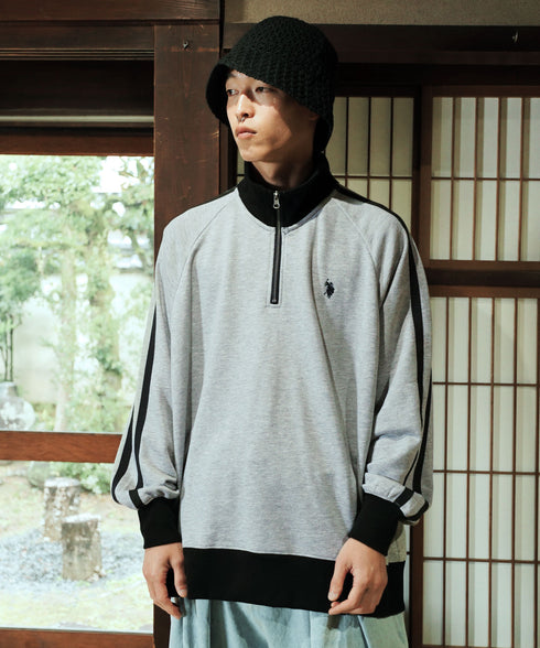 U.S. POLO ASSN. / ユーエスポロアッスン 別注 コラボ オーバーサイズ ハーフジップ ラグランスリーブ トラック 裏毛 スウェット トレーナー