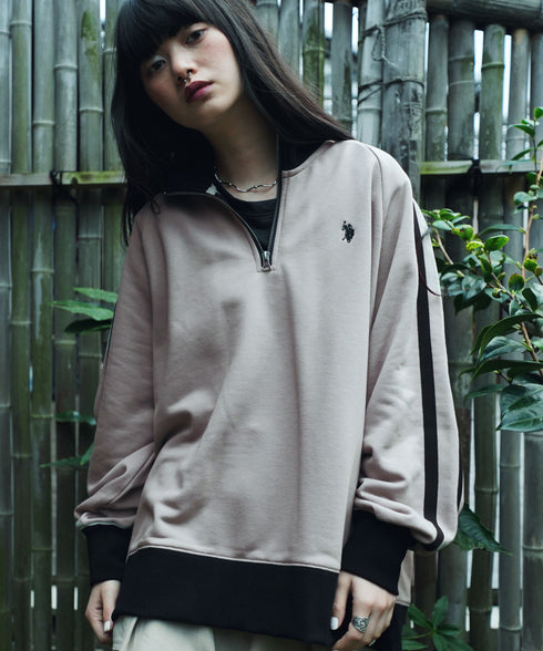 U.S. POLO ASSN. / ユーエスポロアッスン 別注 コラボ オーバーサイズ ハーフジップ ラグランスリーブ トラック 裏毛 スウェット トレーナー