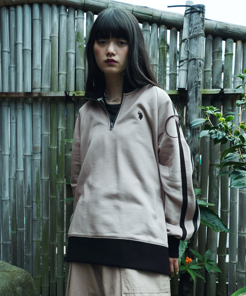 U.S. POLO ASSN. / ユーエスポロアッスン 別注 コラボ オーバーサイズ ハーフジップ ラグランスリーブ トラック 裏毛 スウェット トレーナー