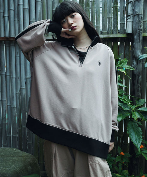 U.S. POLO ASSN. / ユーエスポロアッスン 別注 コラボ オーバーサイズ ハーフジップ ラグランスリーブ トラック 裏毛 スウェット トレーナー